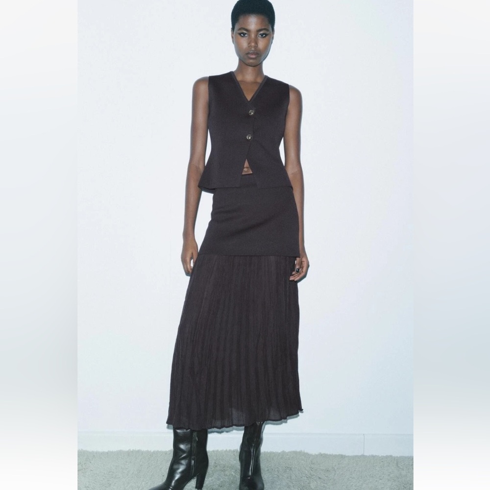 ZARA COMBINED PLEATED KNIT SKIRT